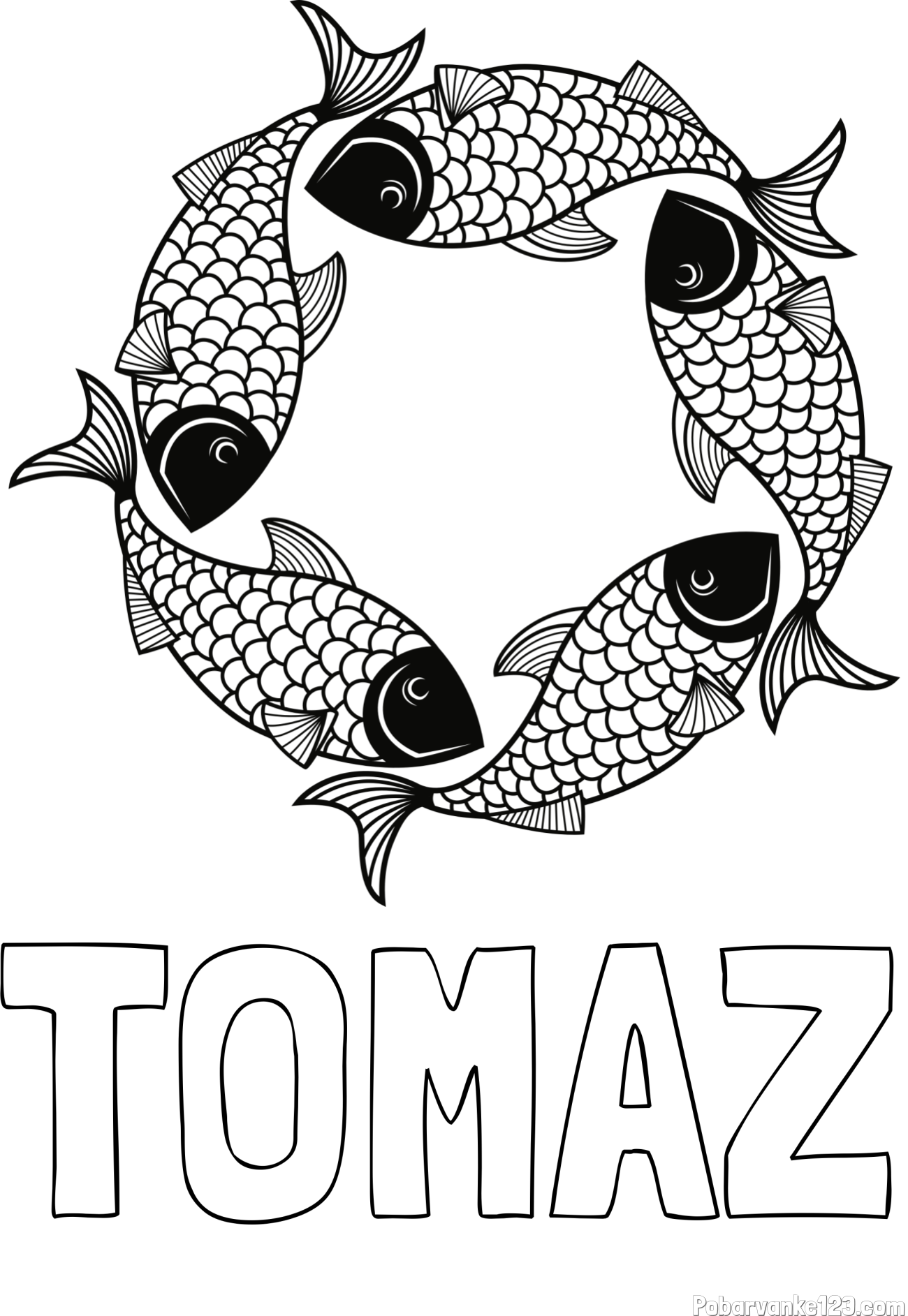 Pobarvanka imena TOMAŽ in pobarvanka rib - mandale