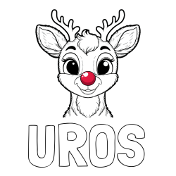 Online izdelana pobarvanka - Pobarvanka imena UROŠ in otroška pobarvanka simpatičnega jelenčka Rudolfa