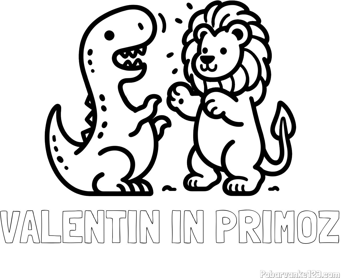 Pobarvanka imena VALENTIN IN PRIMOŽ in pobarvanka dinozavra, ki napada leva