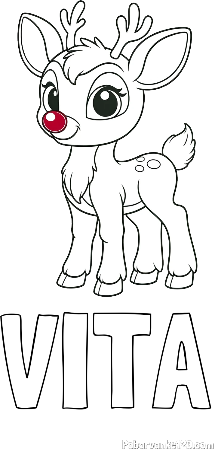 Pobarvanka imena VITA in pobarvanka nasmejanega jelenčka Rudolfa