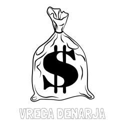 Online izdelana pobarvanka - Pobarvanka imena VREČA DENARJA in pobarvanka žaklja z denarjem