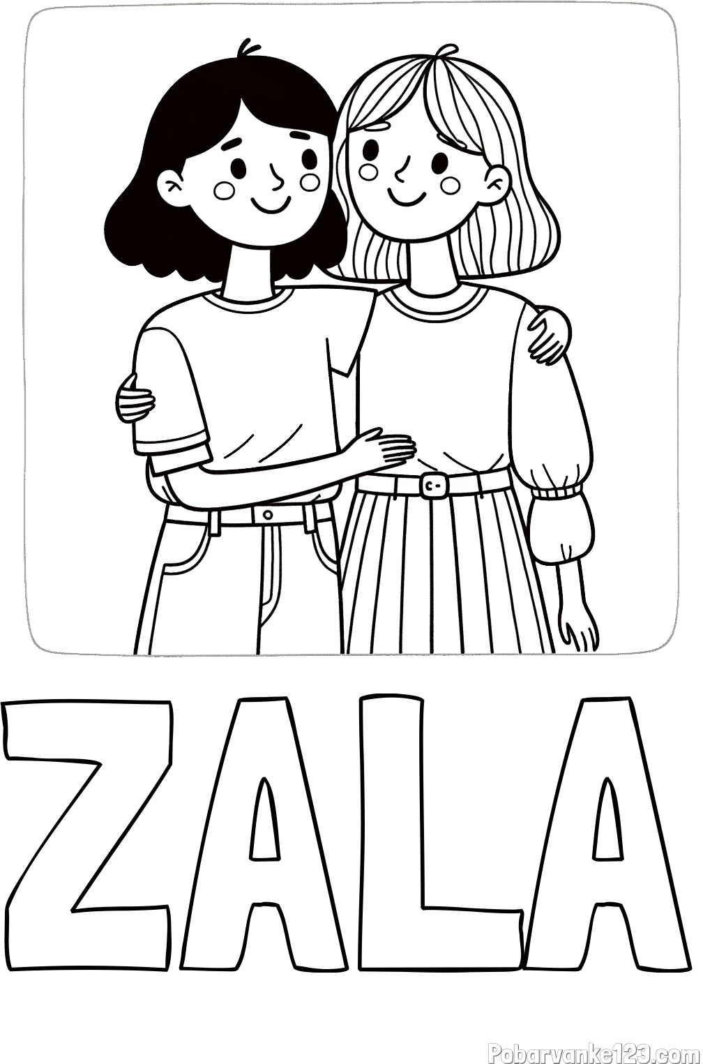 Pobarvanka imena ZALA in otroška pobarvanka dveh prijateljic