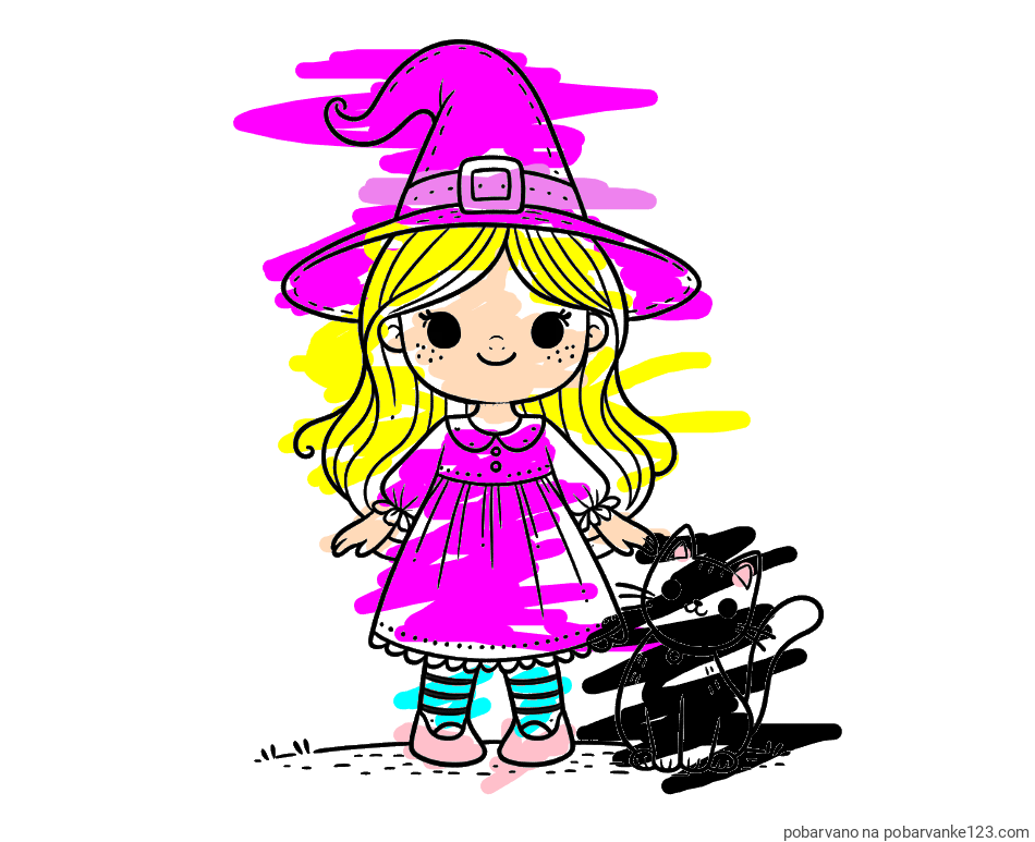 POBARVANA POBARVANKA - Čudovita pobarvanka ljubke čarovnice in nasmejane mačke