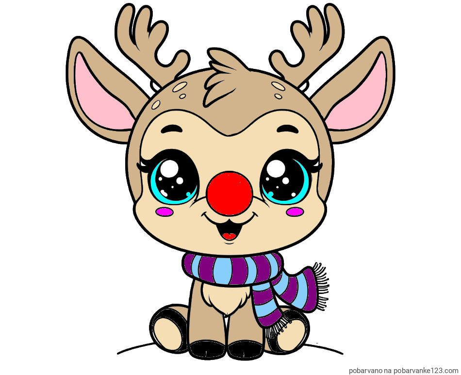 POBARVANA POBARVANKA - Otroška pobarvanka jelenčka Rudolfa s šalom okoli vratu