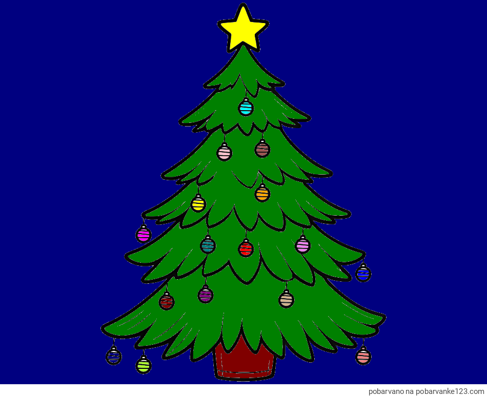 POBARVANA POBARVANKA - Pobarvanka božične jelke z božično zvezdico in bunkicami