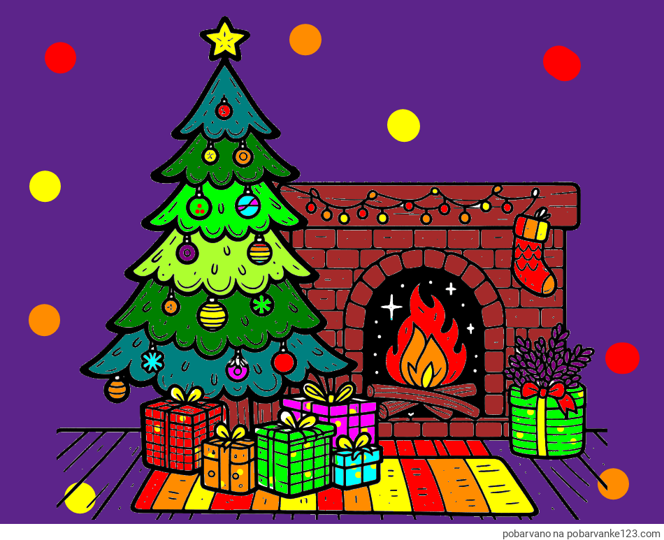 POBARVANA POBARVANKA - Pobarvanka božične noči z božično smrečico, darili ter kaminom