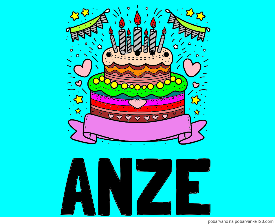 POBARVANA POBARVANKA - Pobarvanka imena ANŽE in pobarvanka velike torte za rojstni dan