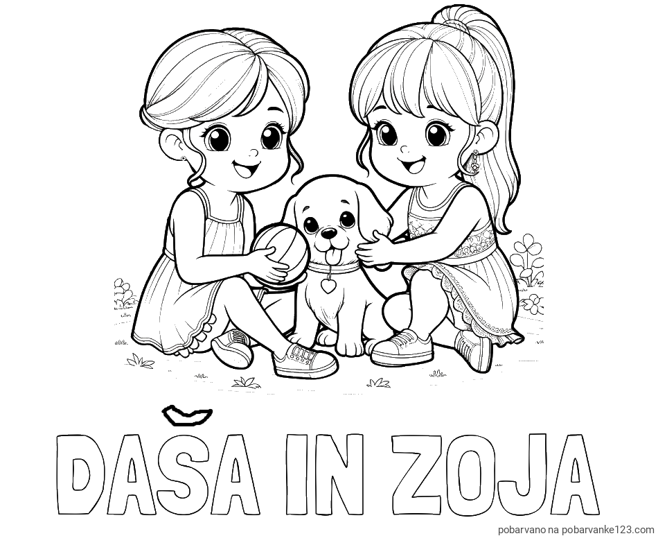 POBARVANA POBARVANKA - Pobarvanka imena DAŠA IN ZOJA in pobarvanka prijateljic s kužkom