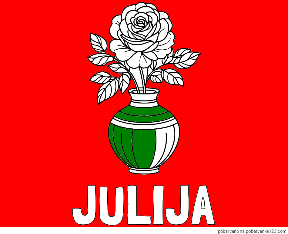 POBARVANA POBARVANKA - Pobarvanka imena JULIJA in pobarvanka vrtnice v vazi
