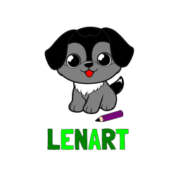 Pobarvana pobarvanka - Pobarvanka imena LENART in pobarvanka prikupnega kužka