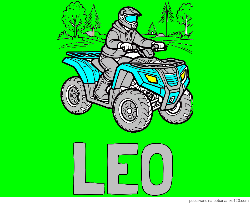 POBARVANA POBARVANKA - Pobarvanka imena LEO in pobarvanka motorista na štirikolesniku