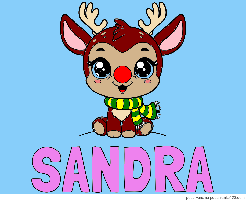POBARVANA POBARVANKA - Pobarvanka imena SANDRA in otroška pobarvanka jelenčka Rudolfa s šalom okoli vratu