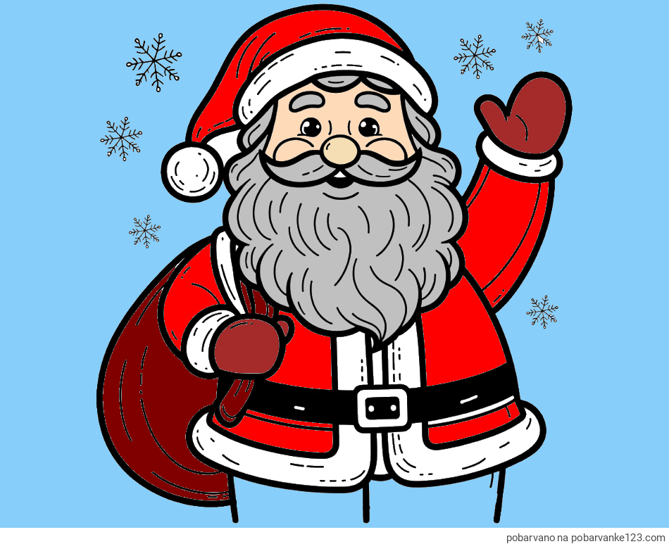 POBARVANA POBARVANKA - Pobarvanka nasmejanega Božička s polno vrečo daril