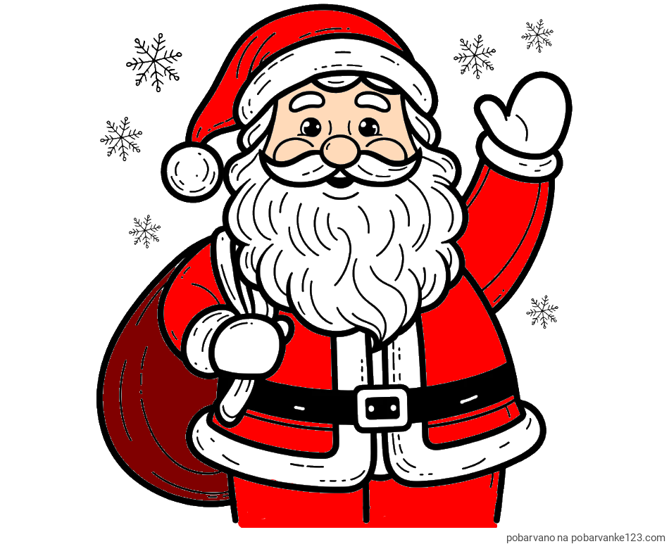 POBARVANA POBARVANKA - Pobarvanka nasmejanega Božička s polno vrečo daril