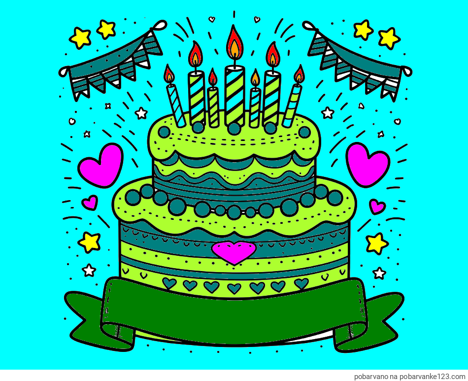 POBARVANA POBARVANKA - Pobarvanka velike torte za rojstni dan