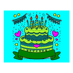 Pobarvana pobarvanka - Pobarvanka velike torte za rojstni dan