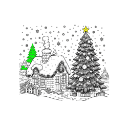 Pobarvana pobarvanka - Pobarvanka zasnežene hiške na božično noč