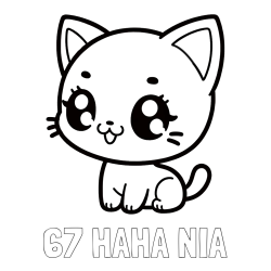 Pobarvanka imena 67 HAHA NIA in pobarvnaka ljubke muce v anime slogu