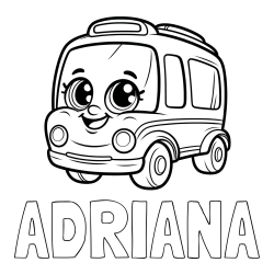 Online izdelana pobarvanka - Pobarvanka imena ADRIANA in pobarvanka nasmejanega avtobusa