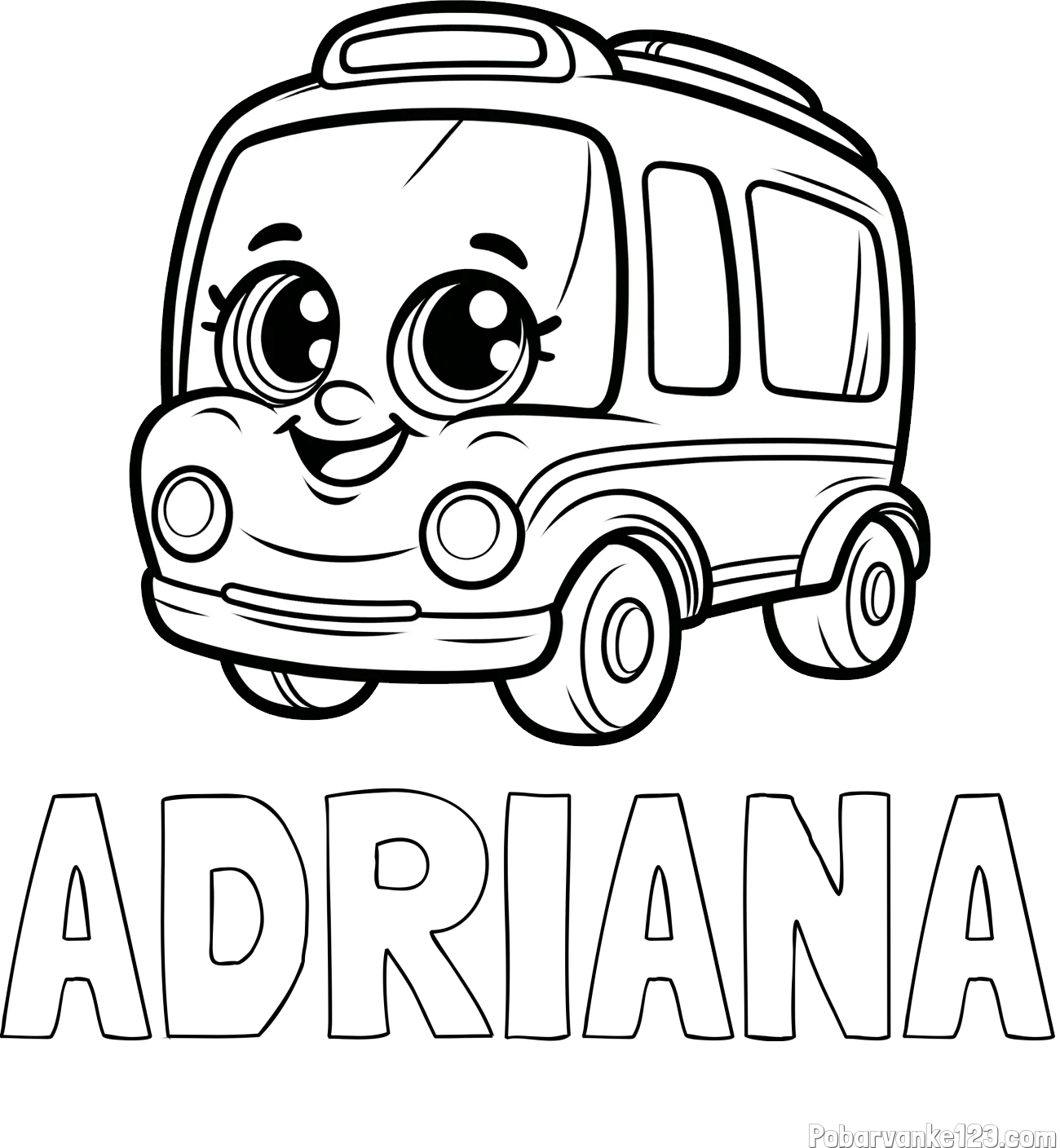 Pobarvanka imena ADRIANA in pobarvanka nasmejanega avtobusa