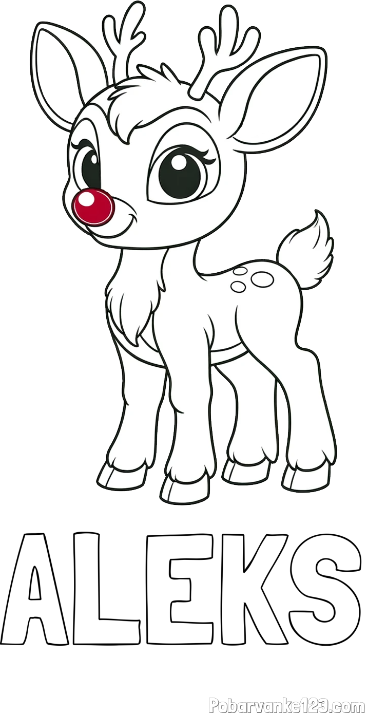 Pobarvanka imena ALEKS in pobarvanka nasmejanega jelenčka Rudolfa