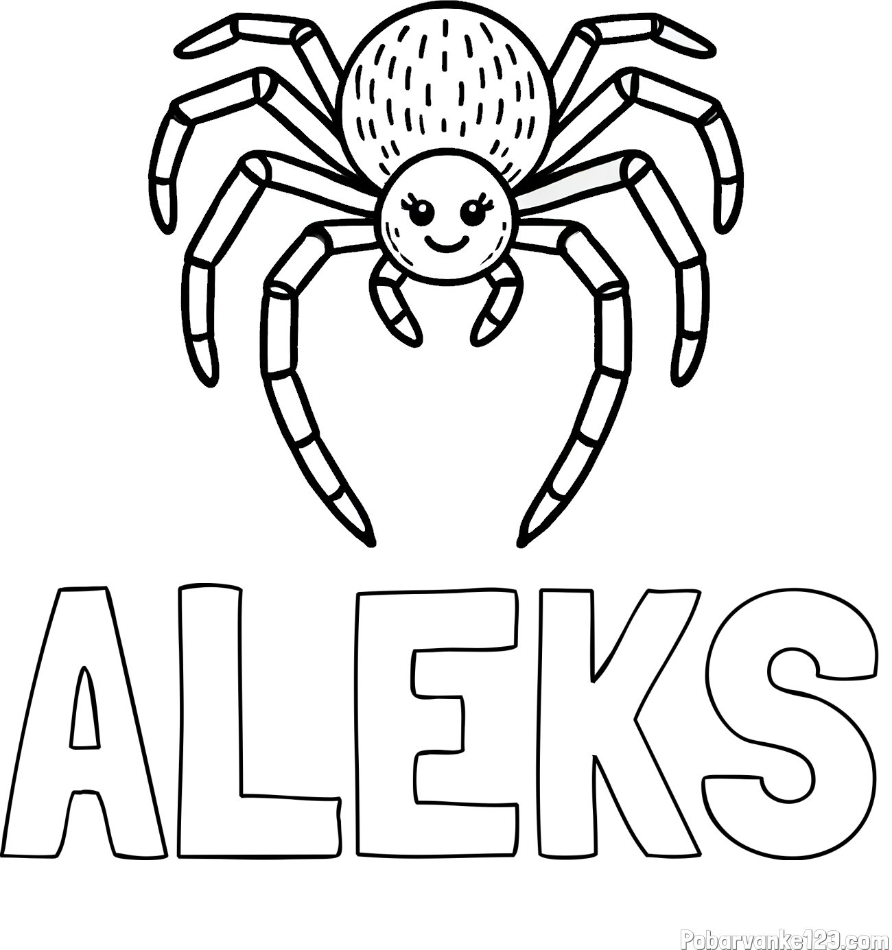 Pobarvanka imena ALEKS in pobarvanka veselega pajka