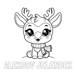 Online izdelana pobarvanka - Pobarvanka imena ALEKSOV JELENČEK in otroška pobarvanka jelenčka Rudolfa s šalom okoli vratu