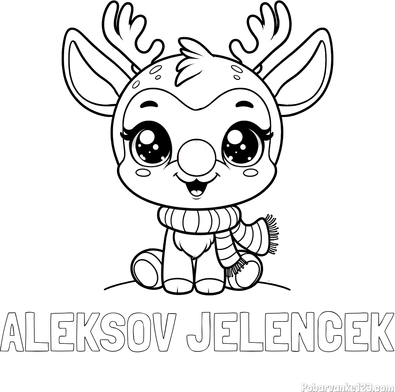 Pobarvanka imena ALEKSOV JELENČEK in otroška pobarvanka jelenčka Rudolfa s šalom okoli vratu
