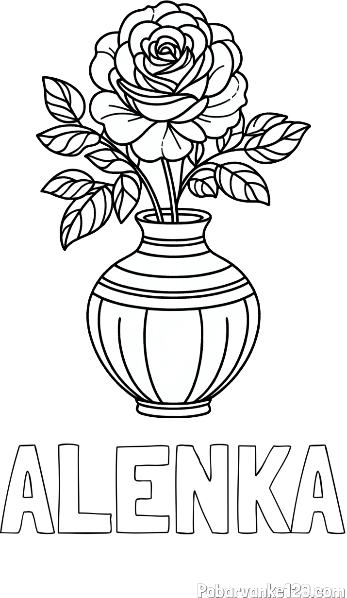 Pobarvanka imena ALENKA in pobarvanka vrtnice v vazi