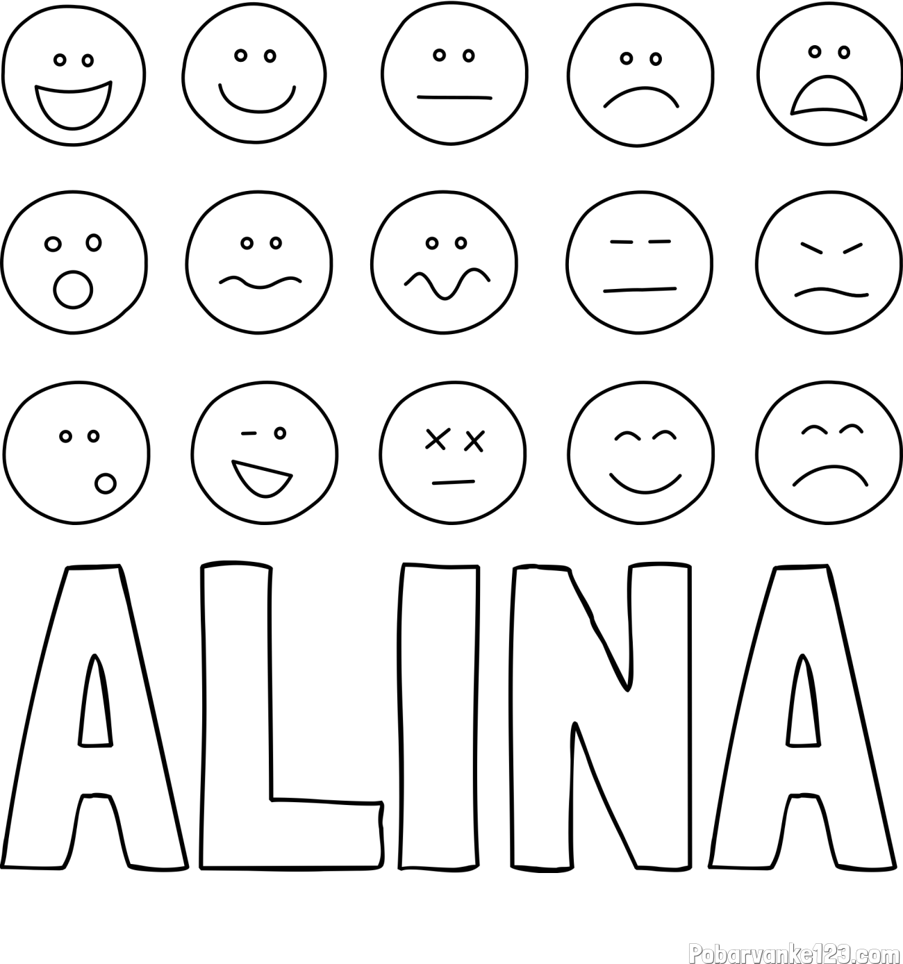 Pobarvanka imena ALINA in pobarvanka smeškov