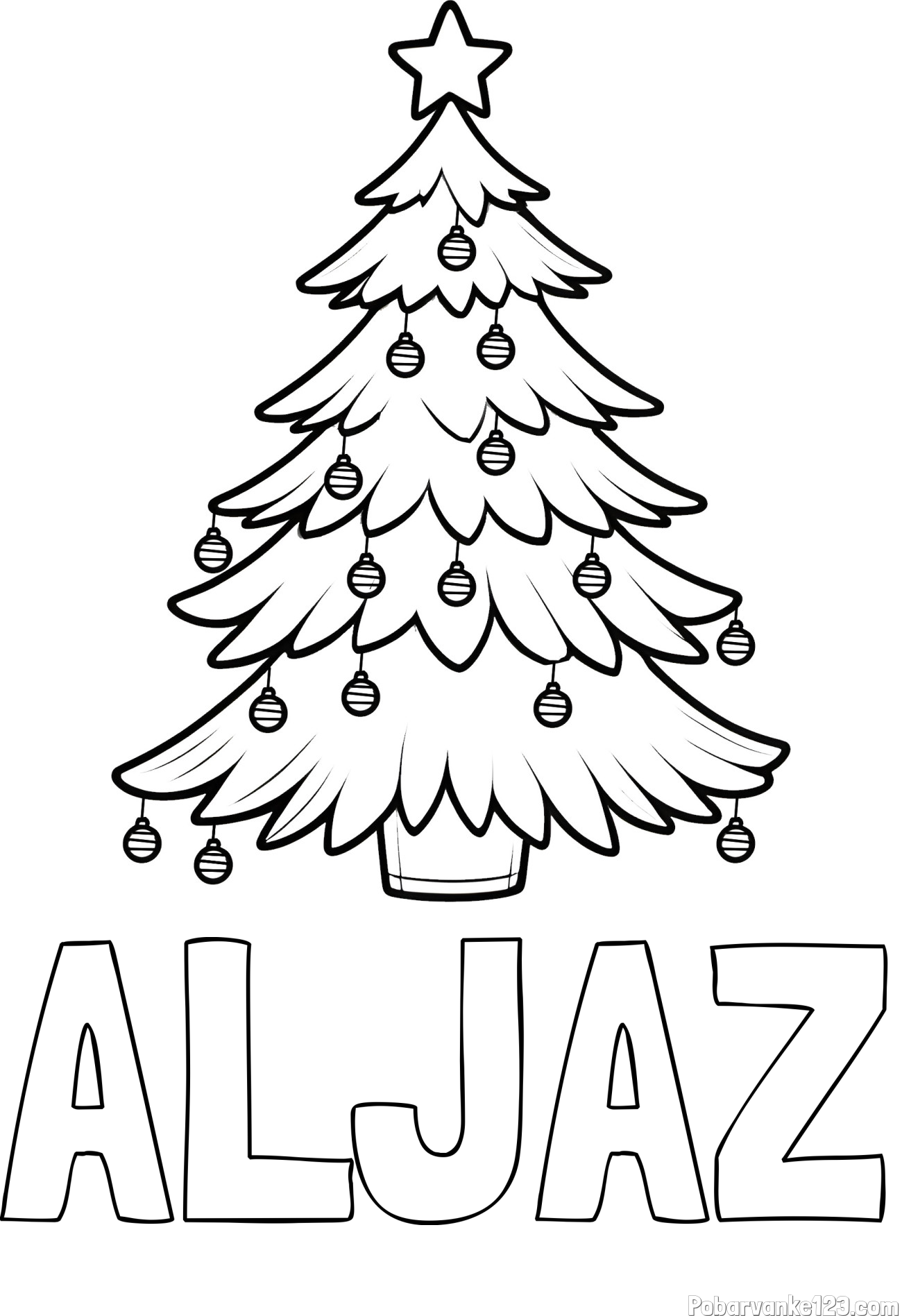 Pobarvanka imena ALJAŽ in pobarvanka božične jelke z božično zvezdico in bunkicami