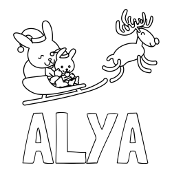 Online izdelana pobarvanka - Pobarvanka imena ALYA in božične sani