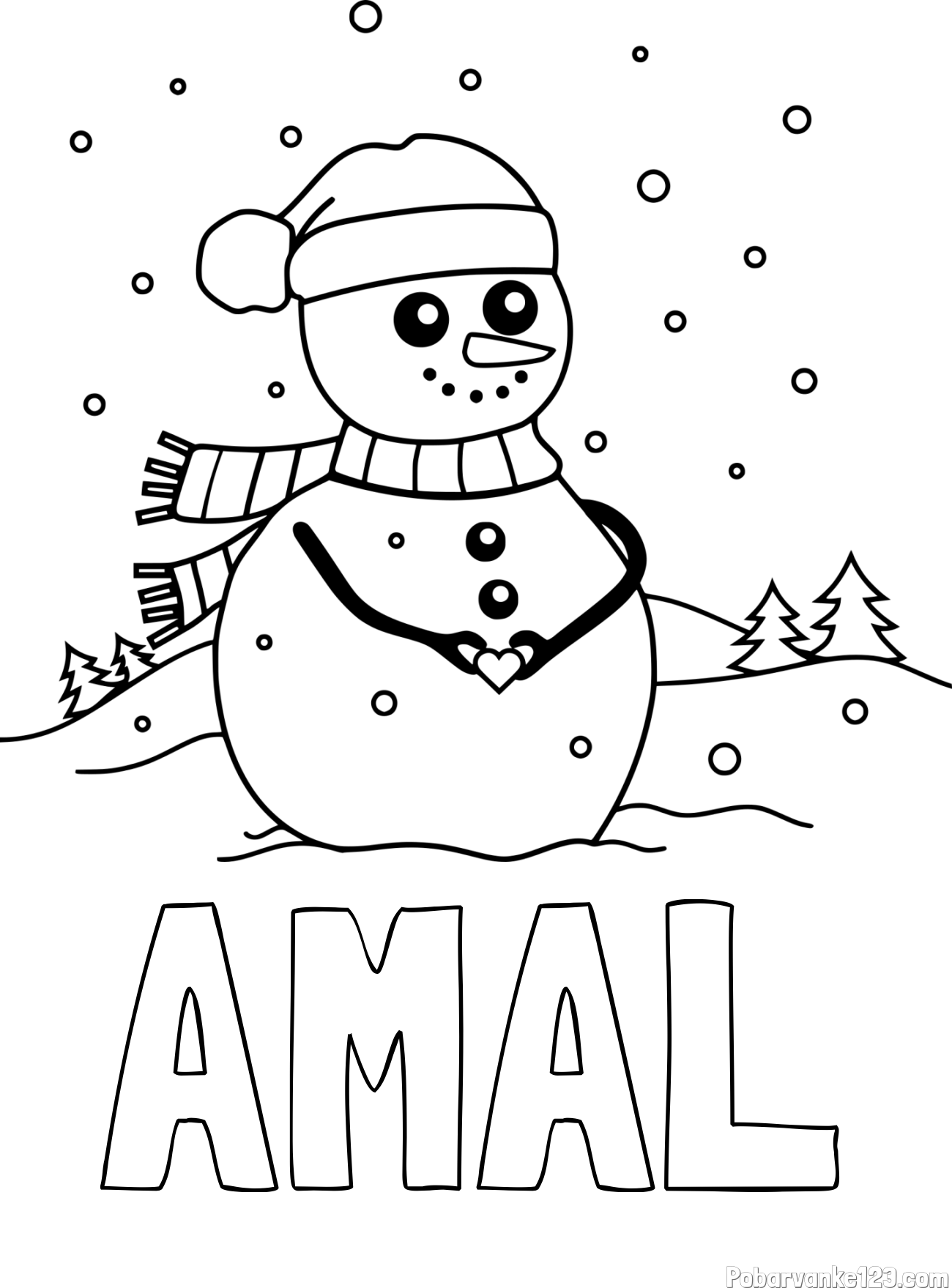Pobarvanka imena AMAL in pobarvanka prikupnega snežaka