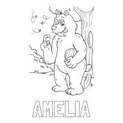 Online izdelana pobarvanka - Pobarvanka imena AMELIA in pobarvanka nagajivega medvedka