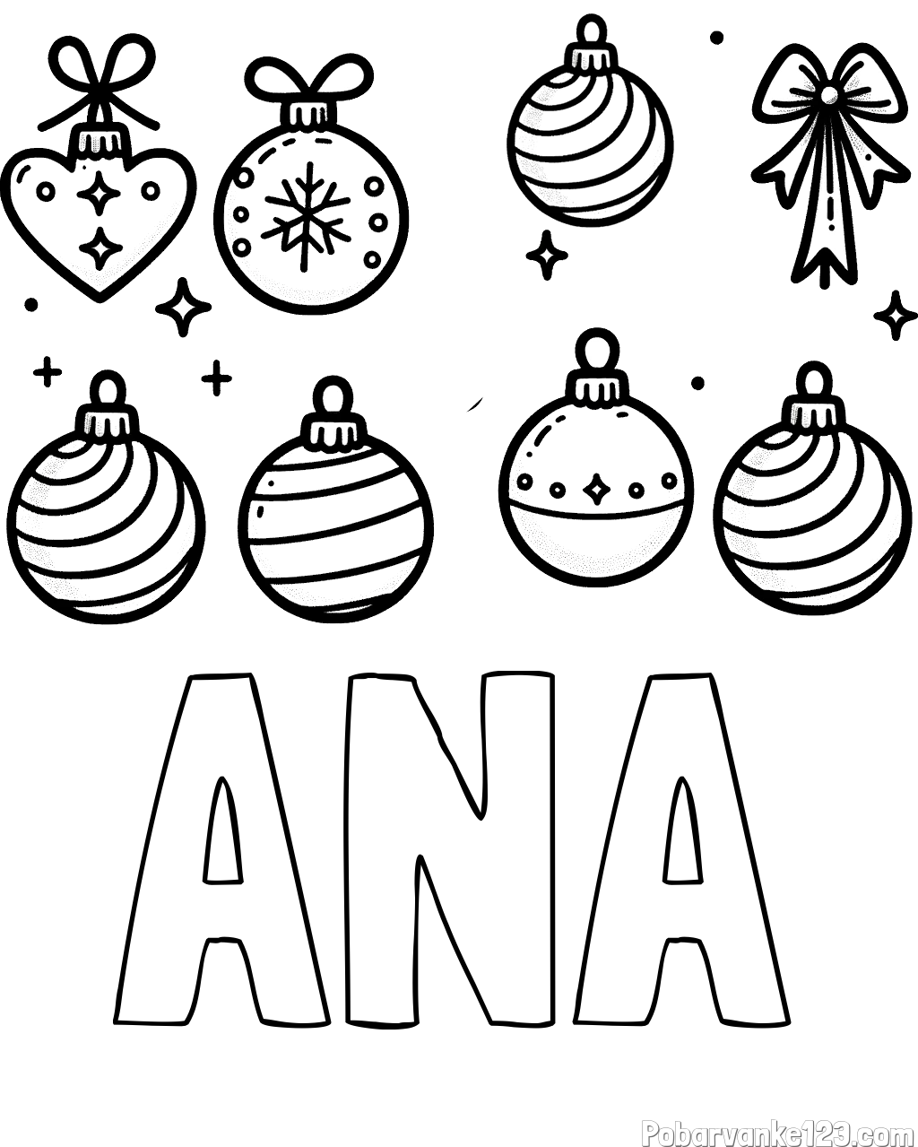 Pobarvanka imena ANA in pobarvanka božičnih okraskov za na smrečico