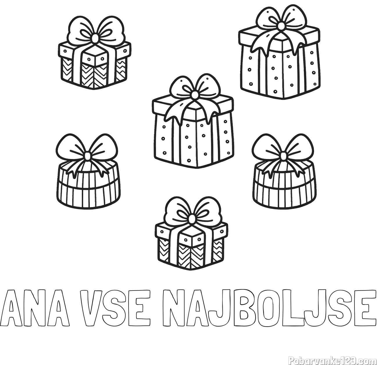 Pobarvanka imena ANA VSE NAJBOLJŠE in pobarvanka božičnih daril