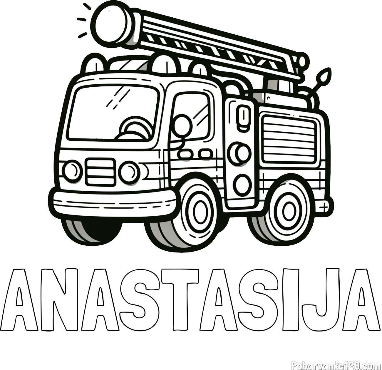 Pobarvanka imena ANASTASIJA in otroška pobarvanka preprostega gasilskega avta