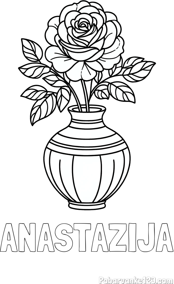 Pobarvanka imena ANASTAZIJA in pobarvanka vrtnice v vazi