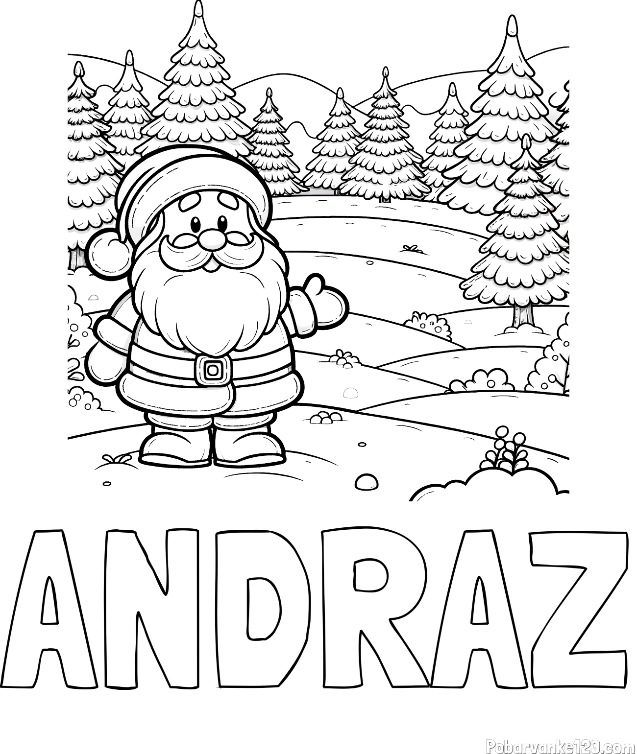 Pobarvanka imena ANDRAŽ in pobarvanka Božička v naravi