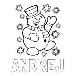 Pobarvanka imena ANDREJ in pobarvanka veselega snežaka