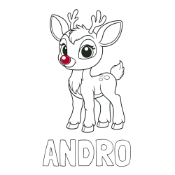 Online izdelana pobarvanka - Pobarvanka imena ANDRO in pobarvanka nasmejanega jelenčka Rudolfa