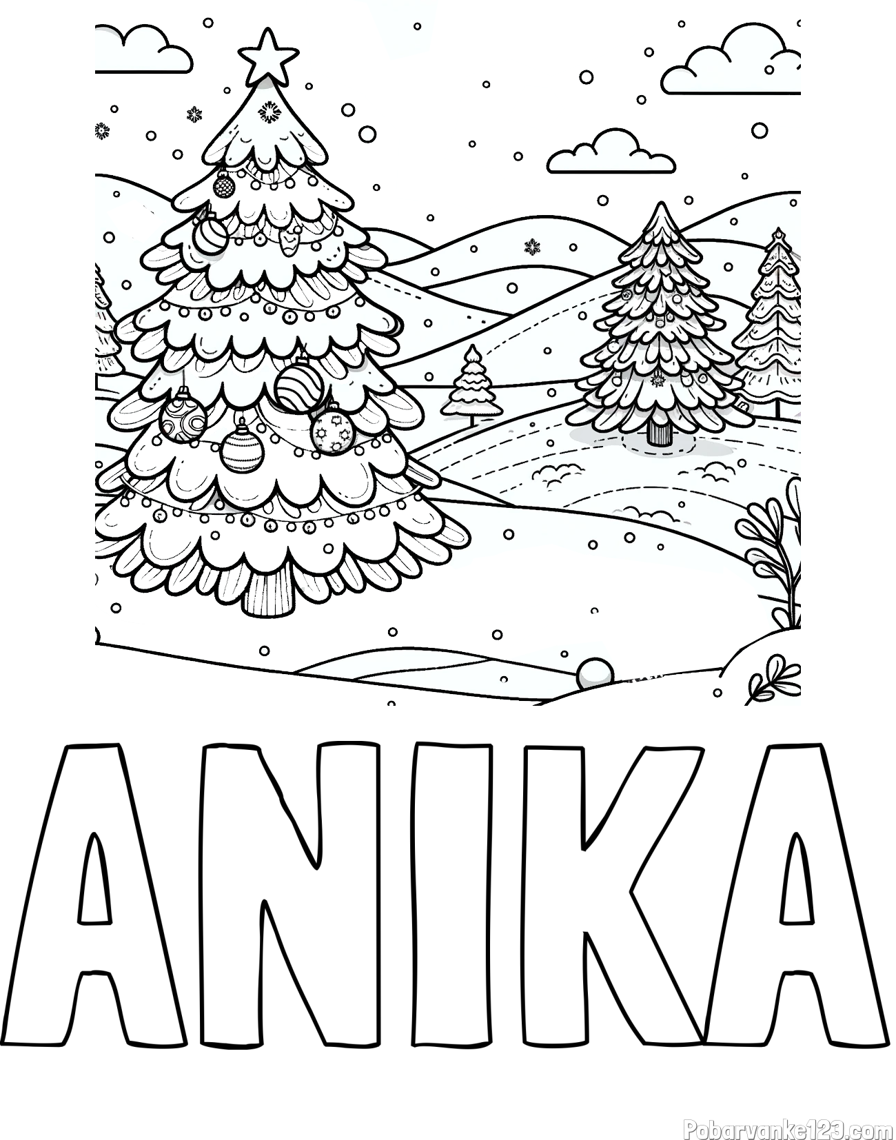 Pobarvanka imena ANIKA in pobarvanka božične smrečice v naravi
