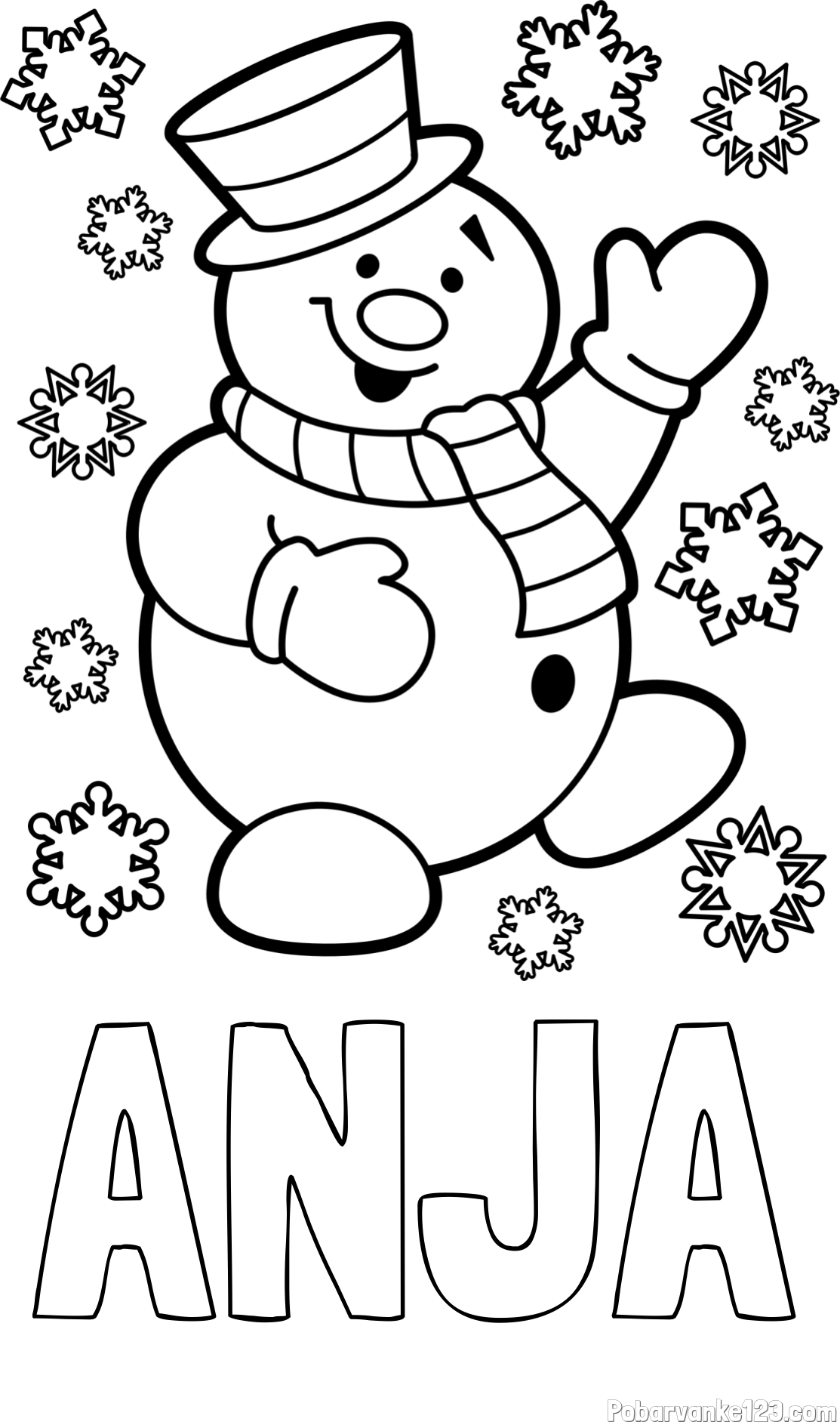 Pobarvanka imena ANJA in pobarvanka veselega snežaka