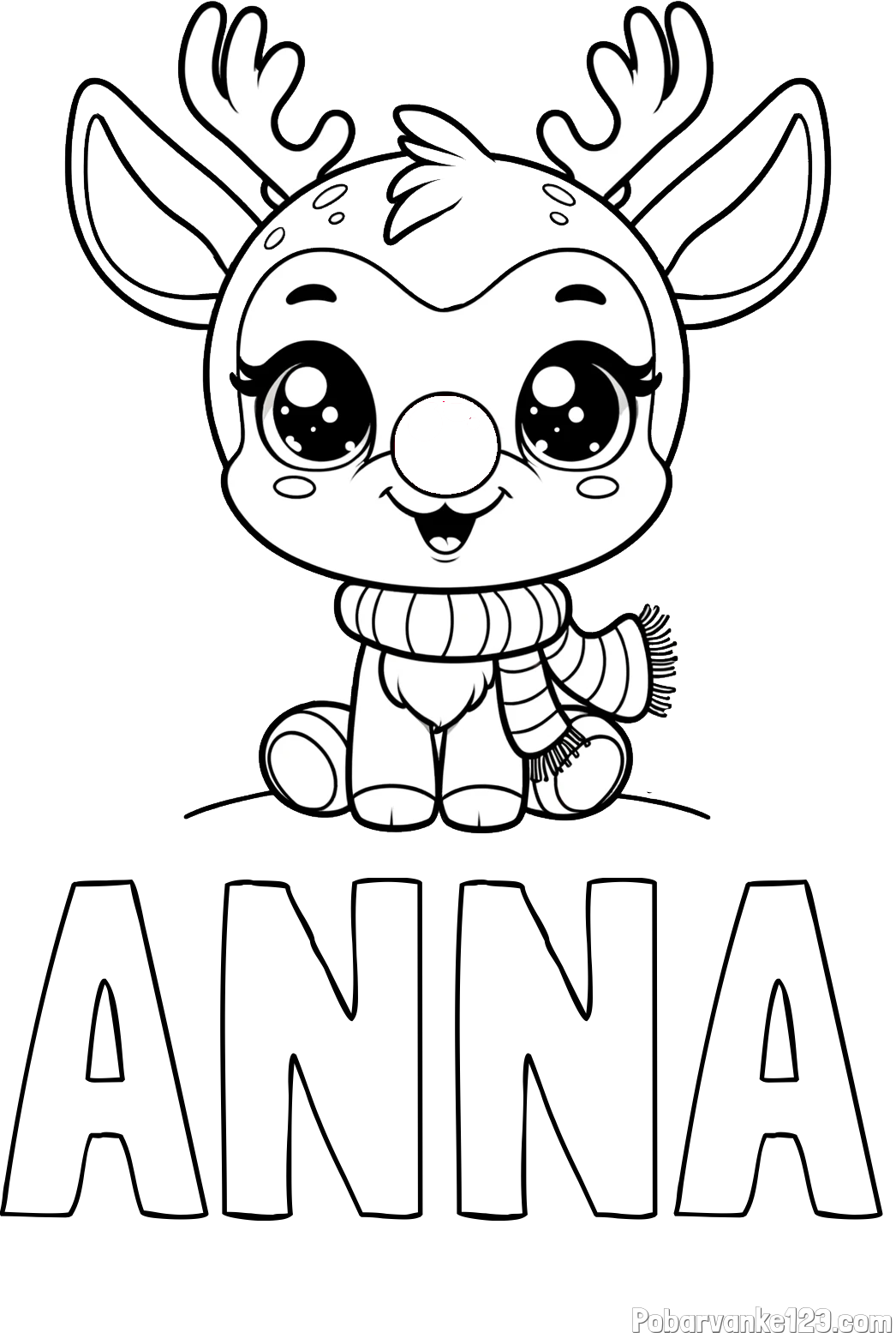 Pobarvanka imena ANNA in otroška pobarvanka jelenčka Rudolfa s šalom okoli vratu