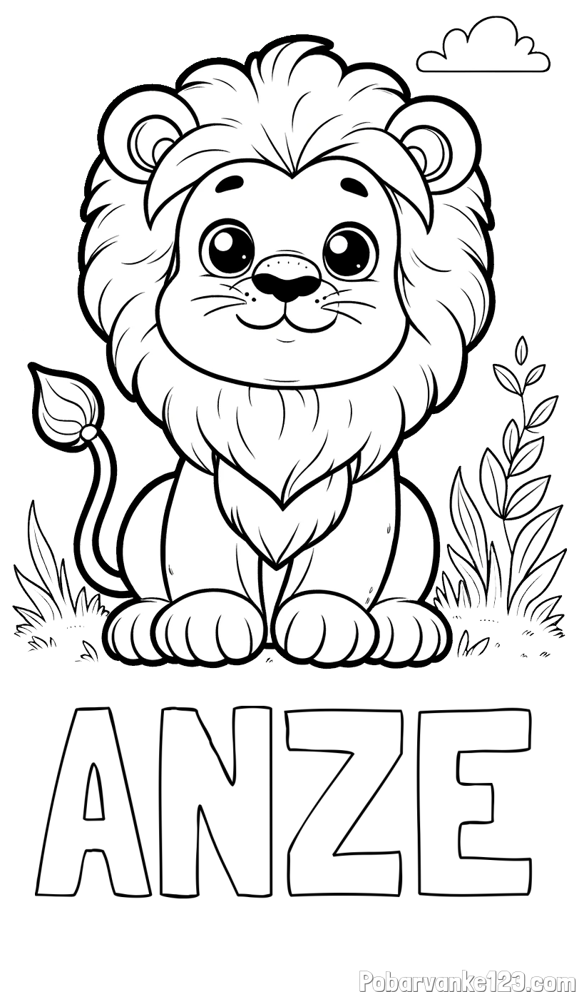 Pobarvanka imena ANŽE in pobarvanka ljubkega leva