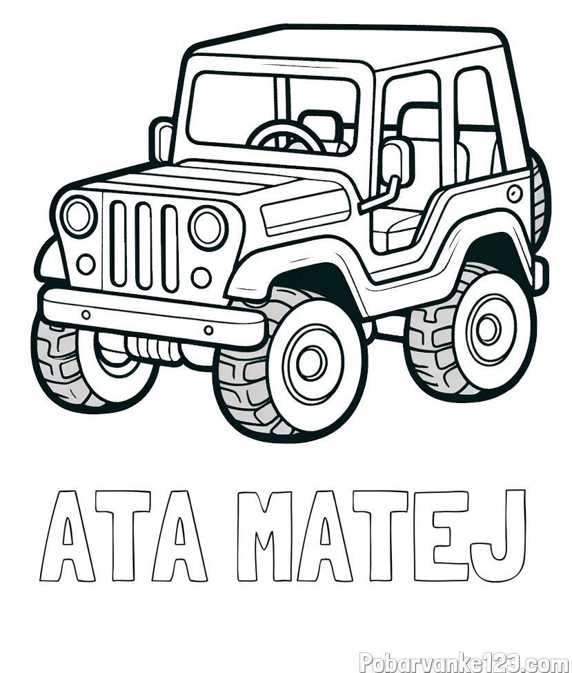 Pobarvanka imena ATA MATEJ in preprosta pobarvanka jeep-a