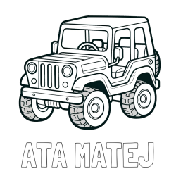 Online izdelana pobarvanka - Pobarvanka imena ATA MATEJ in preprosta pobarvanka jeep-a