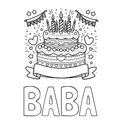 Online izdelana pobarvanka - Pobarvanka imena BABA in pobarvanka velike torte za rojstni dan