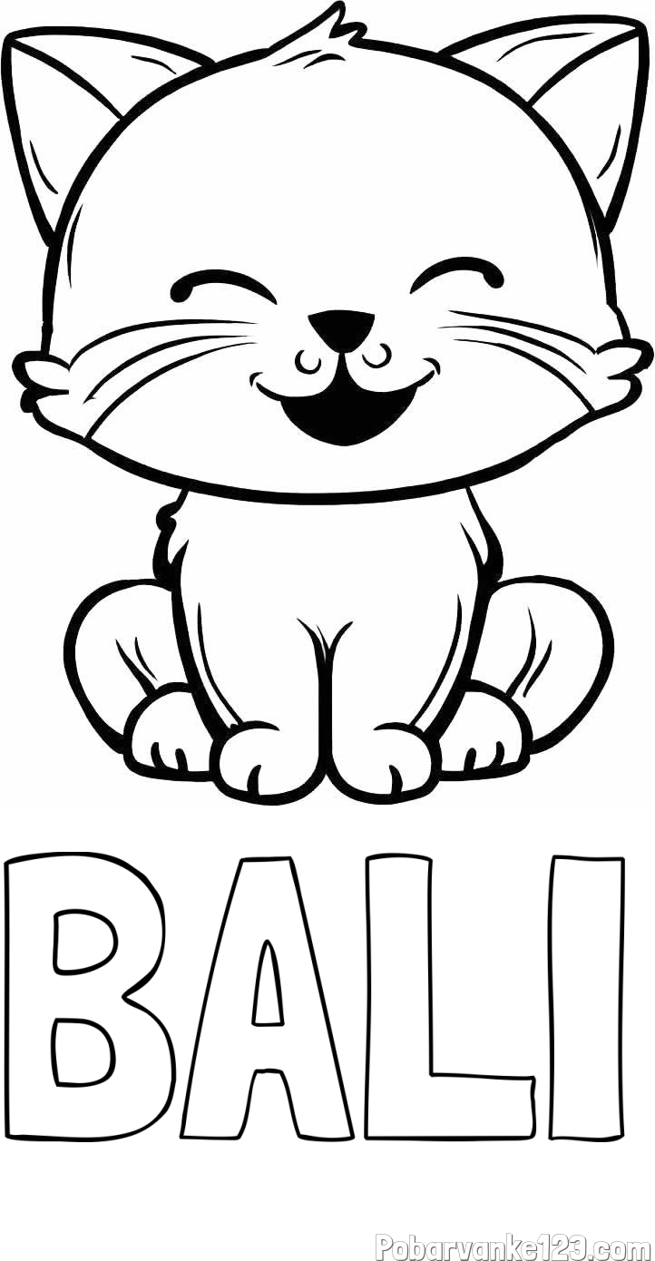 Pobarvanka imena BALI in pobarvanka prikupne mačke