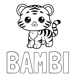 Online izdelana pobarvanka - Pobarvanka imena BAMBI in pobarvanka ljubkega tigrčka